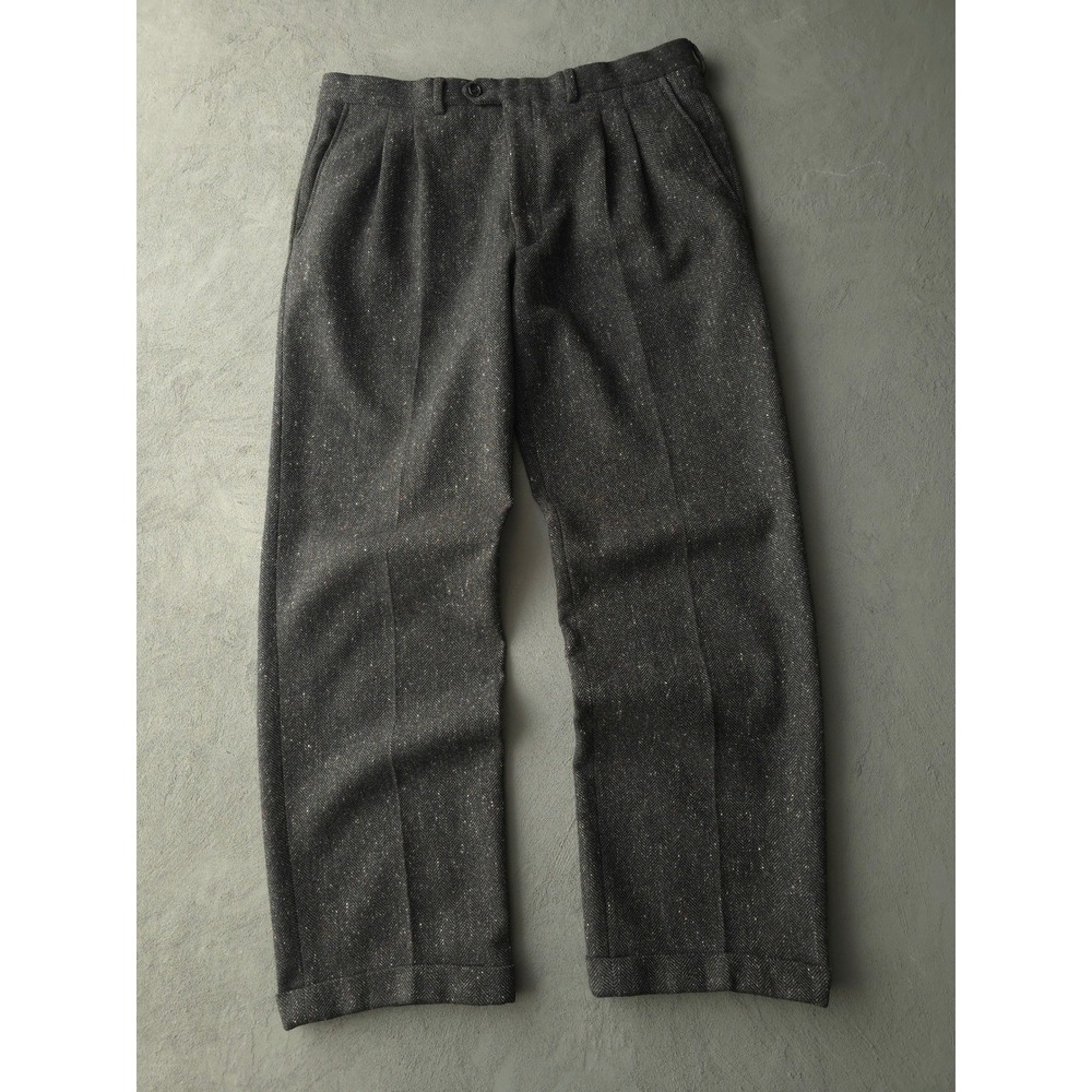 Vintage 90s Mr Sid Black Wool Trousers 36 Pleated Herringbone Made In Italy